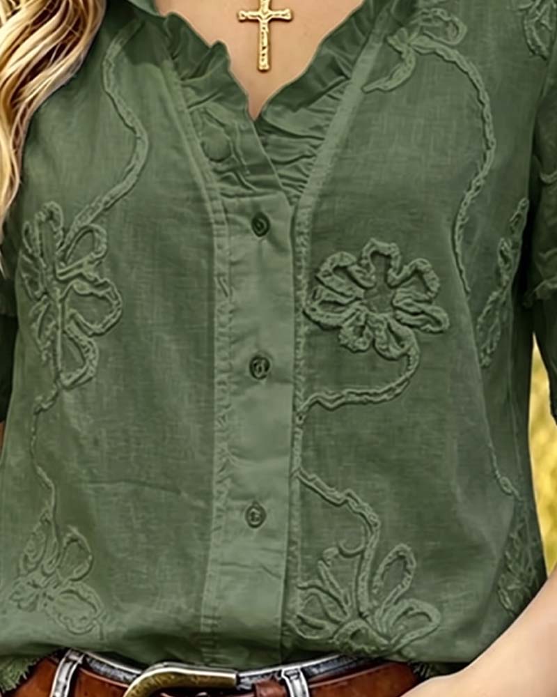 Bluse Fransensaum Puffärmel