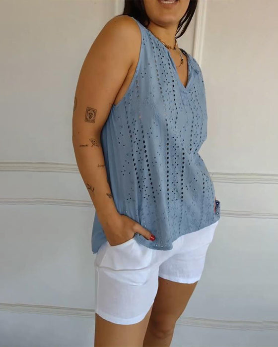 Tanktop ärmellos einfarbig mit Ausschnitten