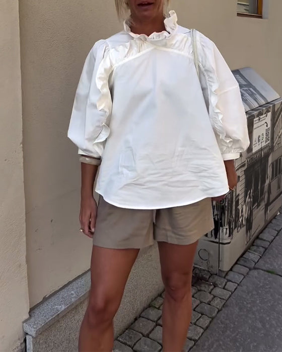 Bluse Elegant Rüschen Puffärmel
