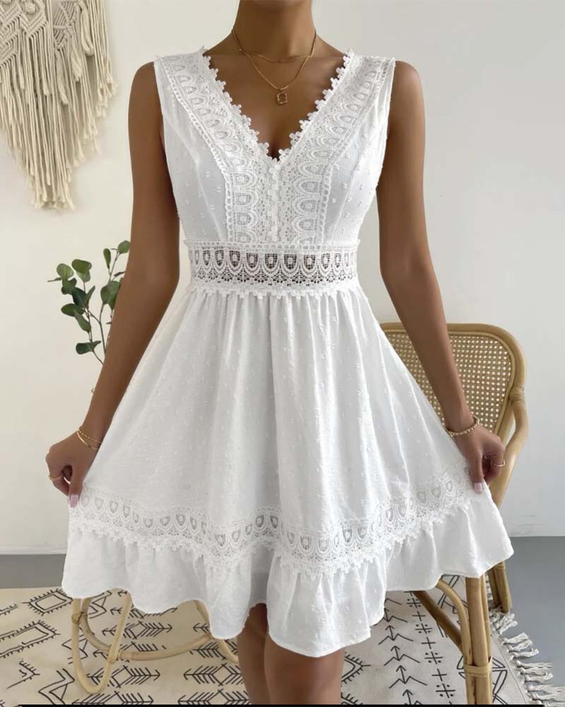 Kleid einfarbig Spitze rückenfrei