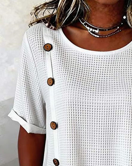 Bluse Waffel Textur Seite Knopf