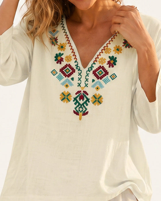 Bluse V-Ausschnitt Bohemian Bedruckt