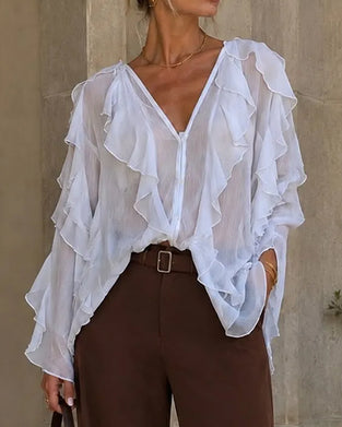 Bluse V-Ausschnitt Rüsche Locker