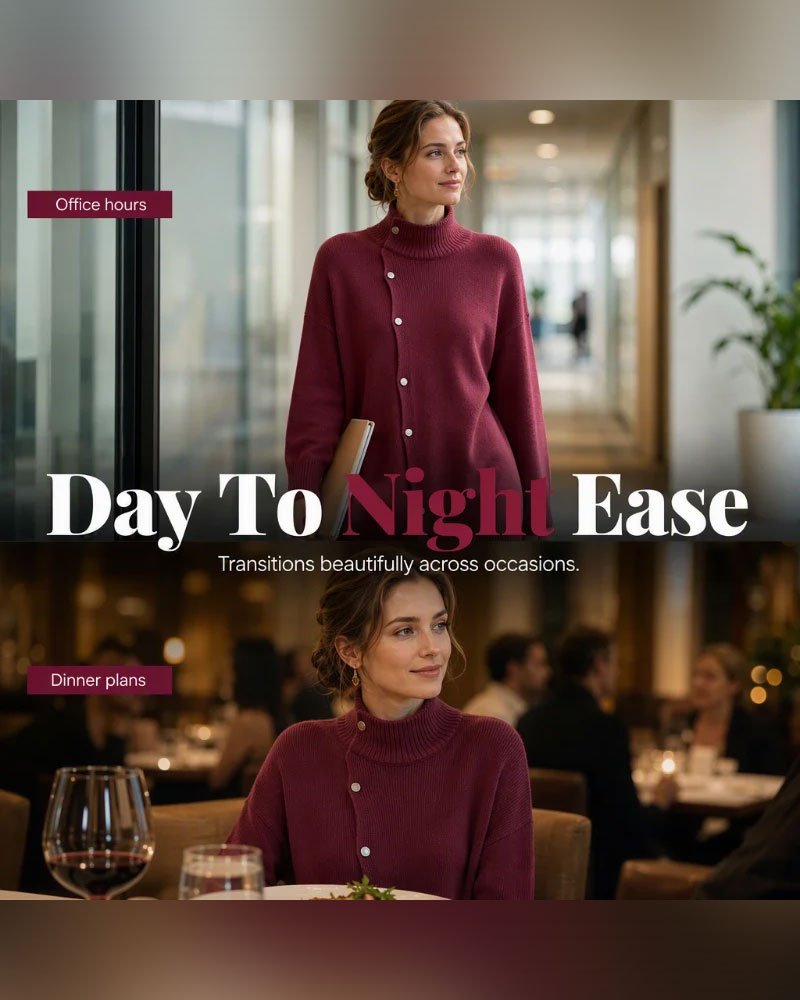 Strickjacke Turtleneck Einreihig Geknöpft