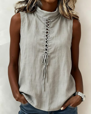 Tank Top Mock Neck Krawatte Ärmellos