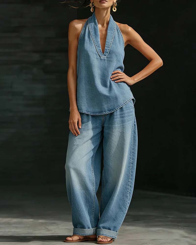 Set Mode Halterhals Denim