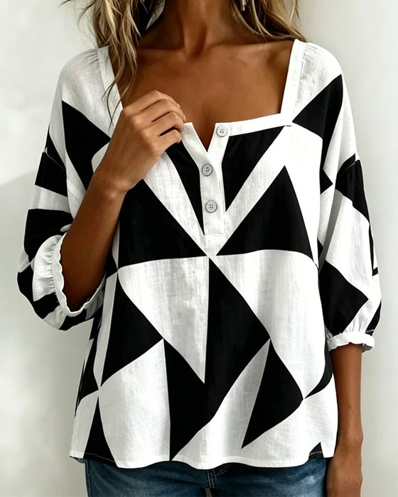 Bluse Lässig Geometrischer Druck