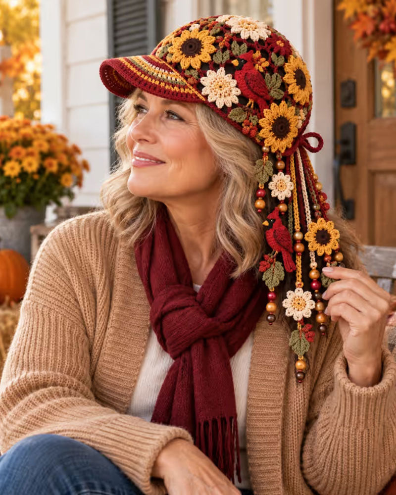 🍂 Damen Handgefertigte Gehäkelte Herbst Baseballkappe