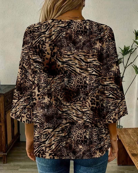 Bluse Leopard V‑Ausschnitt