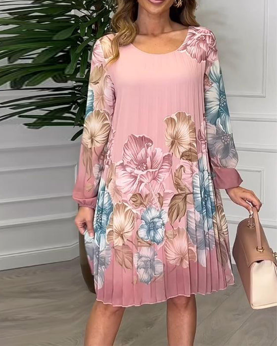 Kleid Mit Eleganten Puffärmeln, Rüschen Und Druckmustern