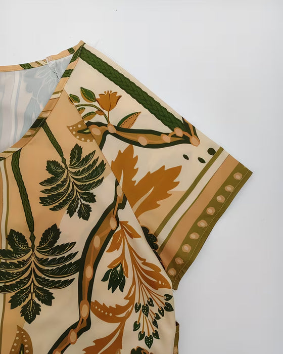 Kleid Tropischer Blumenprint Loose Fit A-Linie Kleid