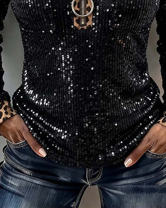 Oberteil Stilvoll Leopard Patchwork Reißverschluss