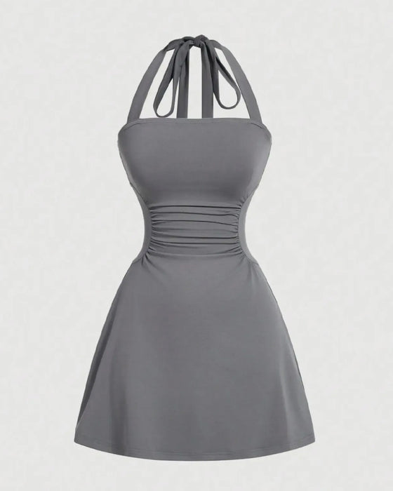 Kleid Halterneck Bandage Taille Gerafft