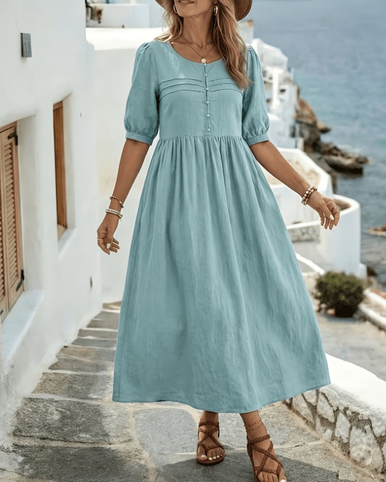 Kleid Knopf Vorne Plissiert