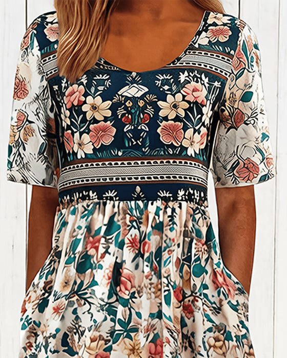 Kleid Vintage Blumig Tailliert Midi