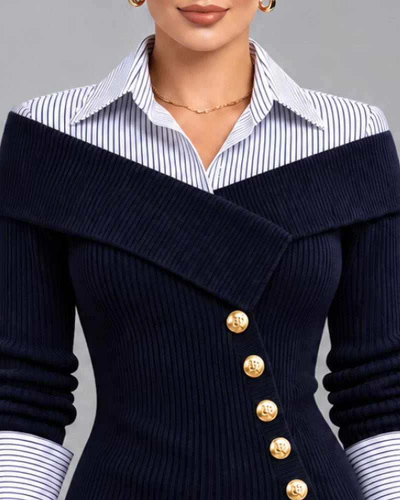Fake-Layer-Look Gestreifte Patchwork-Bluse