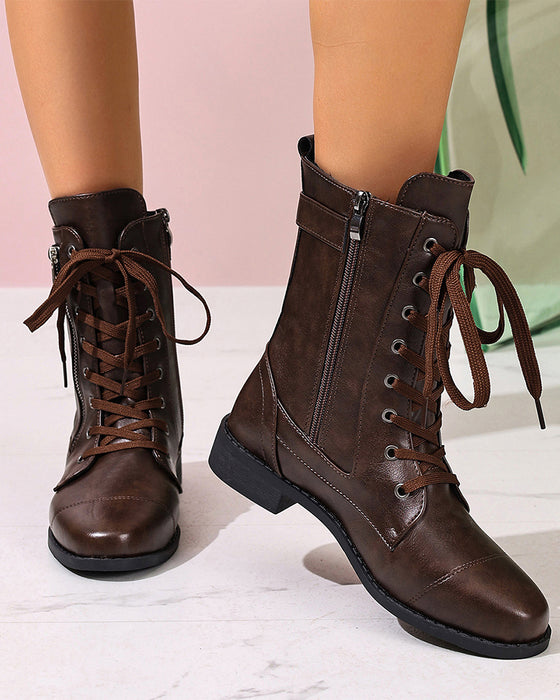 Stiefel Damen Rundkappe Seitlicher Reißverschluss Leder Orthopädisch
