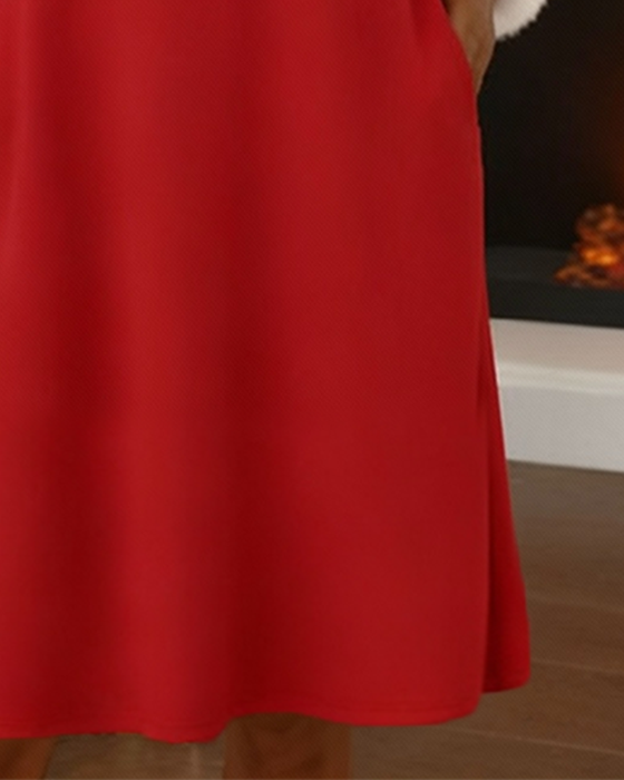 Kleid mit flauschigem Kontrast und V-Ausschnitt