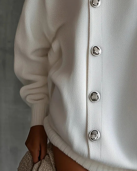 Sweaterkleid Knopf Einfarbig Langarm