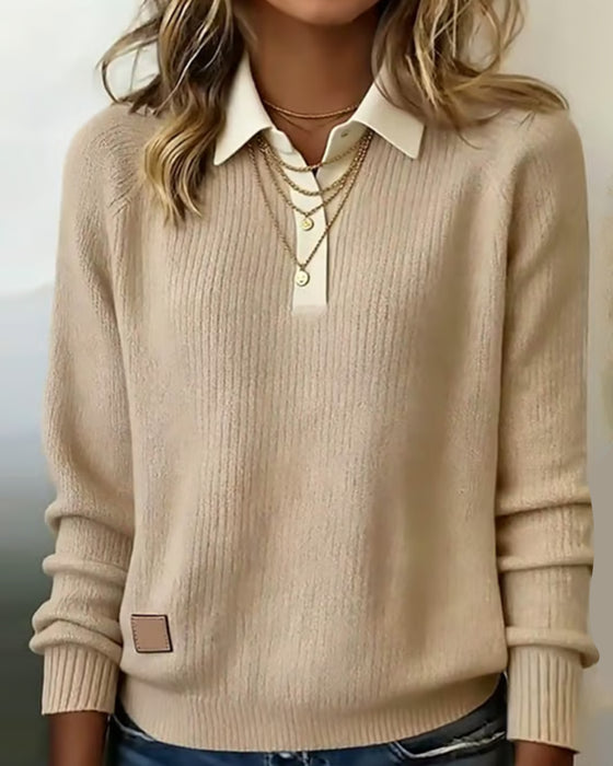 Pullover mit Revers im Patchwork-Stil