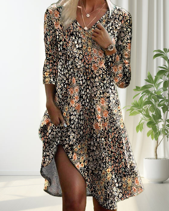 Kleid Langärmelig Floral Elegant