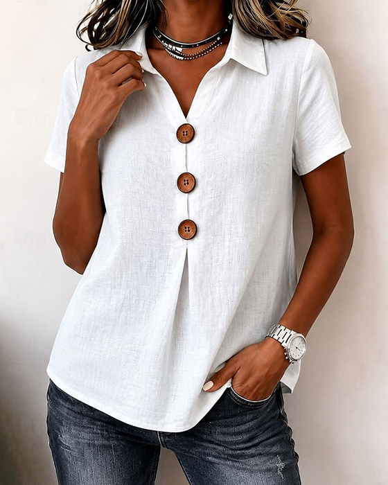 Bluse Revers Drei-Knopf Kurzarm