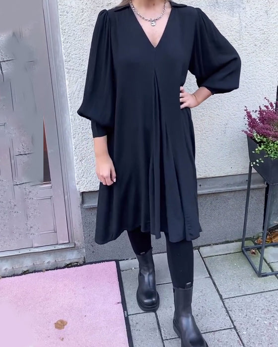 Kleid V-Ausschnitt modisch Laternenärmel