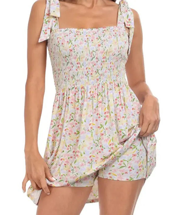 Kleid Damen Blumig Mini Mit Integrierten Shorts