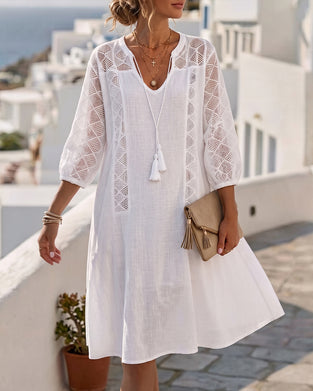 Kleid Laternenärmel Ausgeschnitten Binden Resort