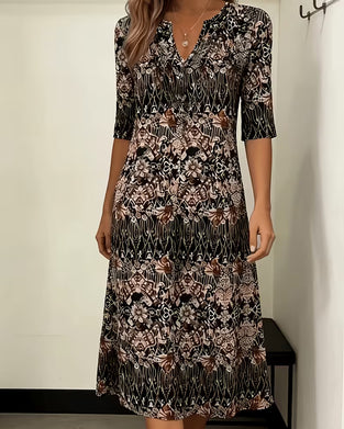 kleid v‑ausschnitt druck patchwork halbärmel