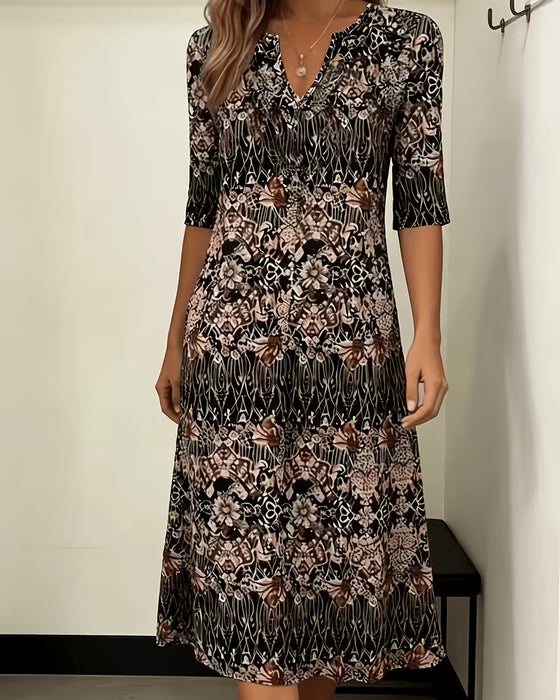 kleid v‑ausschnitt druck patchwork halbärmel