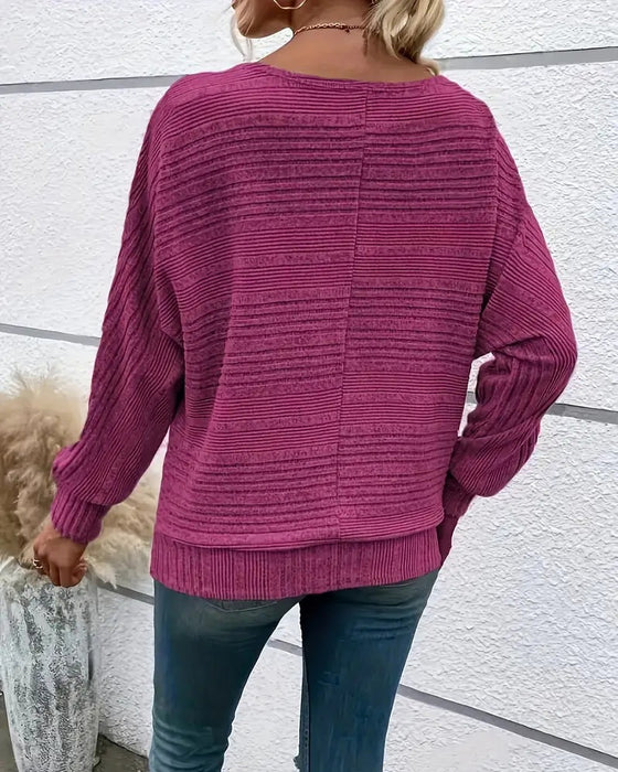 Einfarbiges Langarmshirt mit Rundhals und Streifen