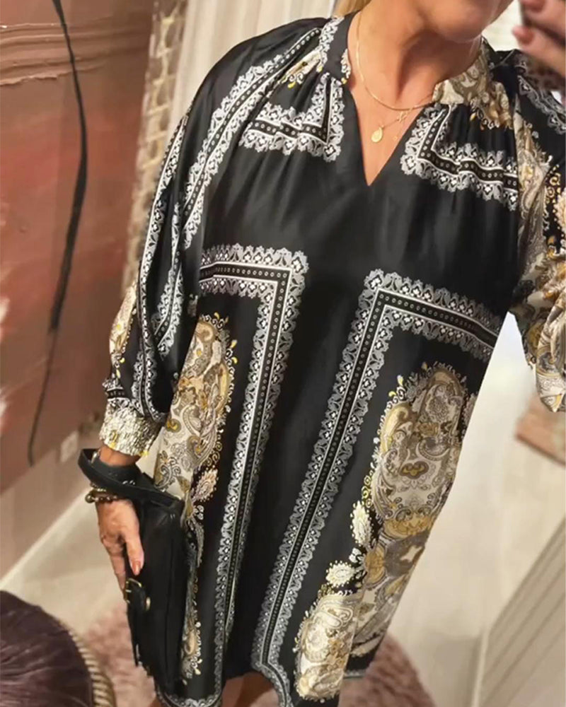 Kleid V-Ausschnitt Locker Gedruckt