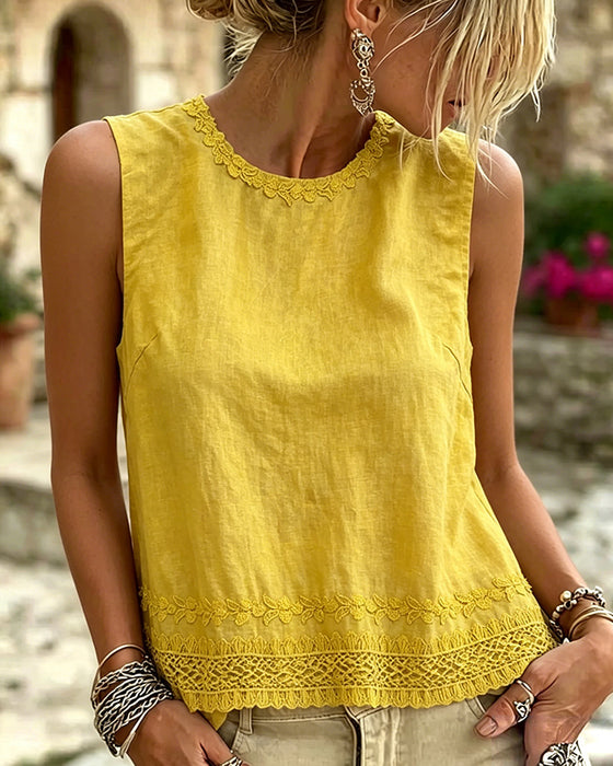 Tank Top Rundhals Bestickter Besatz