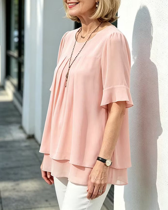 Bluse Rundhals Gerafft Rüsche