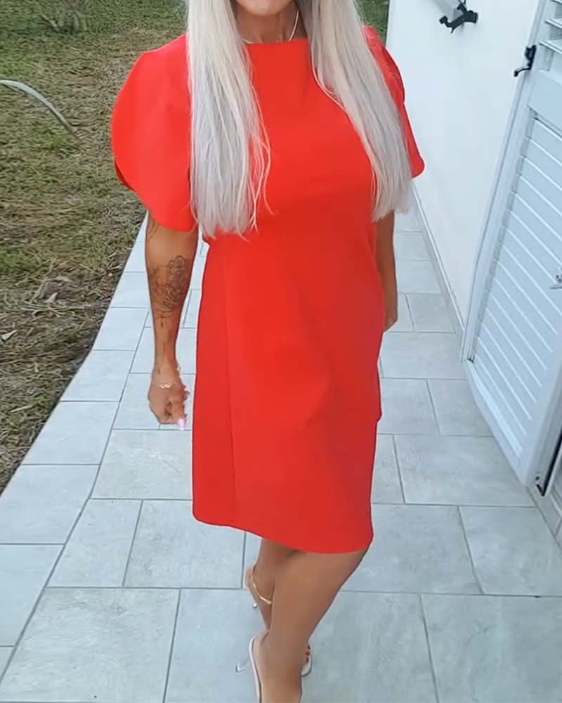 Kleid Unifarben Puffärmel A-Linie