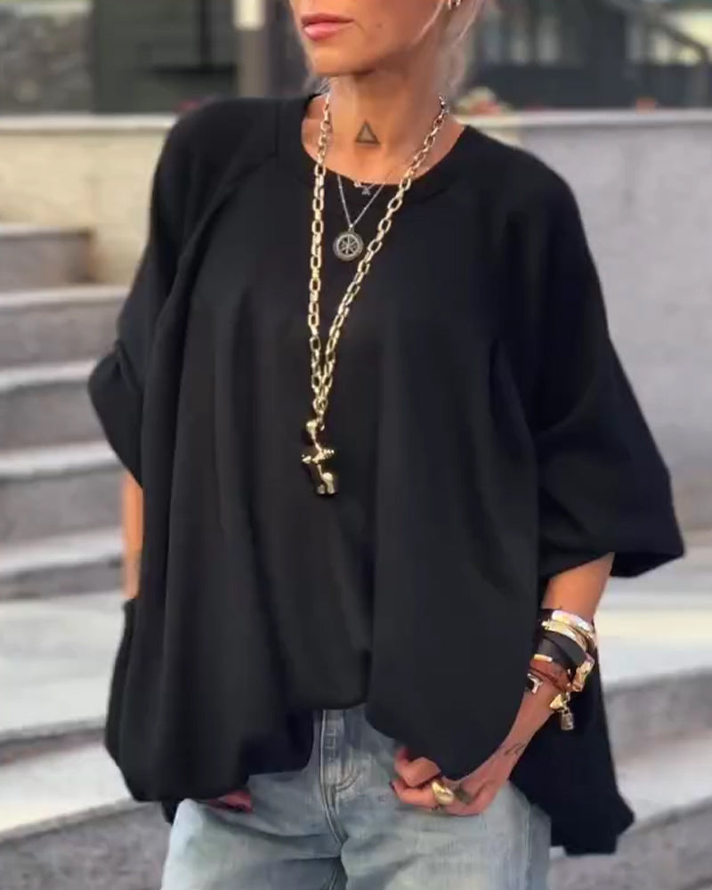 Sweatshirts Unifarben Locker Unregelmäßig