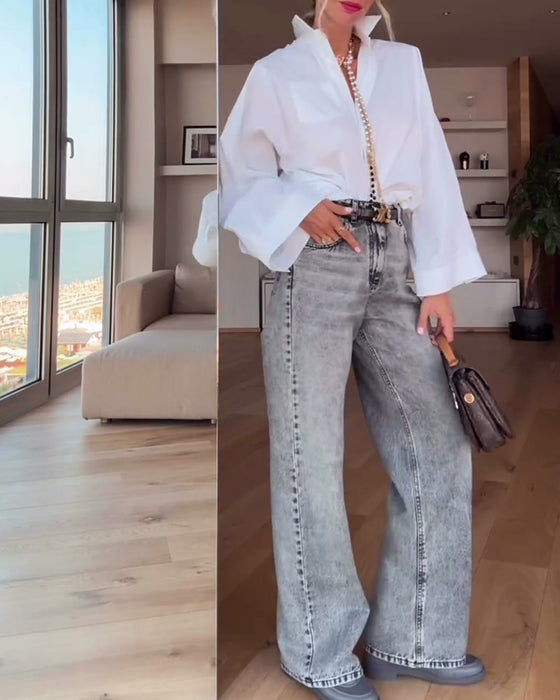 Hemd Revers Einfarbig Casual