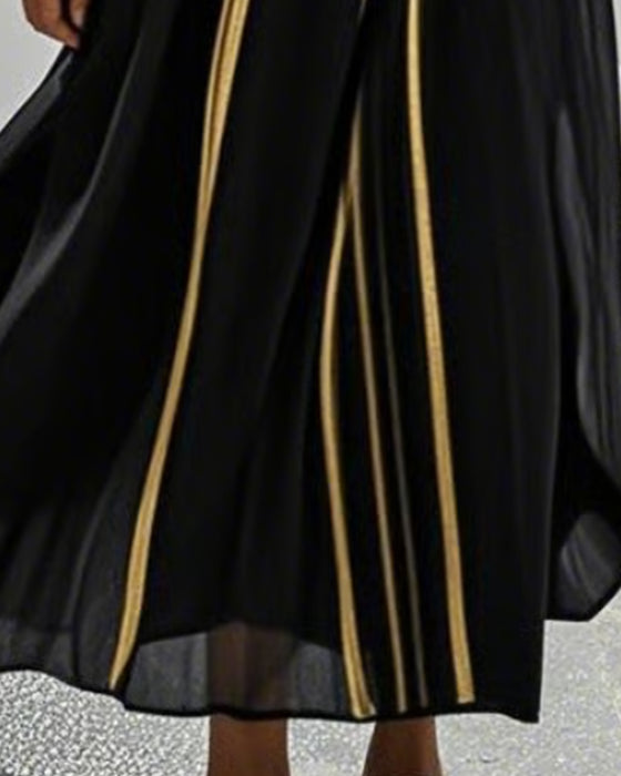 Kleid Rundhals Streifen Sheer Voll Rock