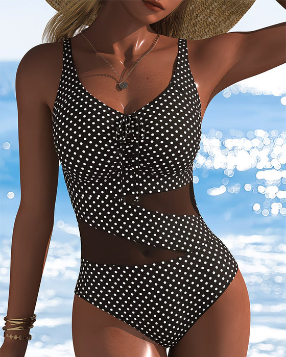 One-Piece Pünktchen Krawatte Mesh Patchwork