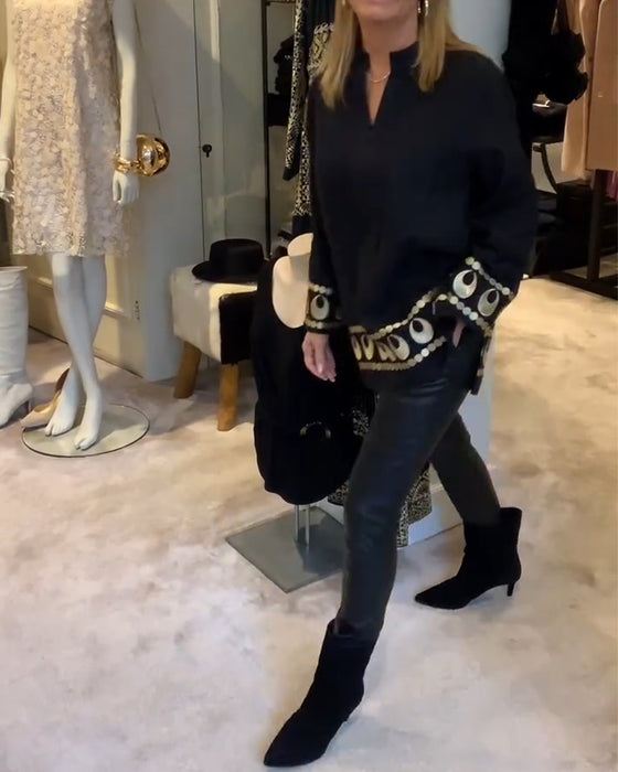 Bluse Positioniert Gedruckt Locker