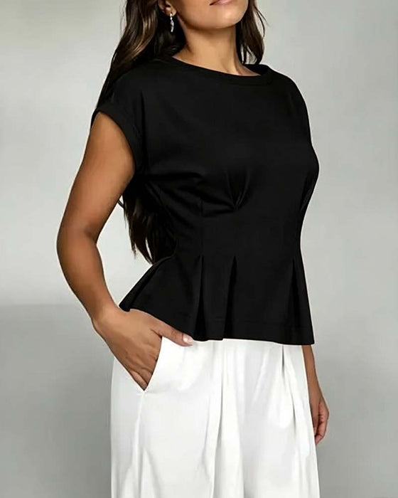 T-Shirt Cap Ärmel Geraffte Taille