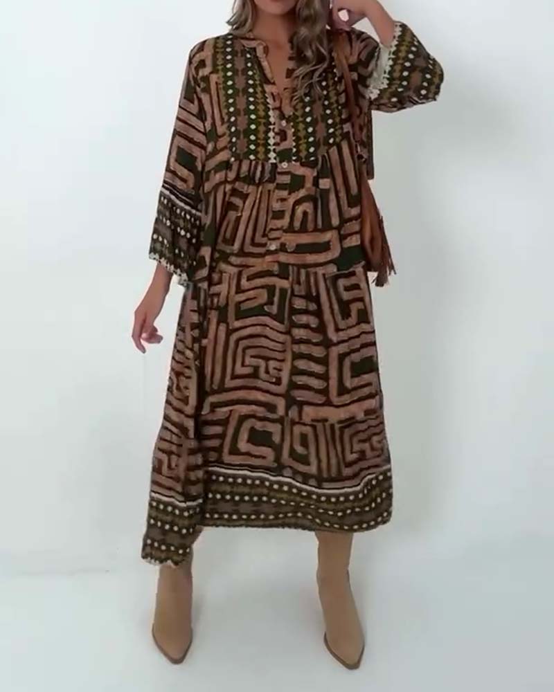 Kleid Etnisch Geometrischer Druck