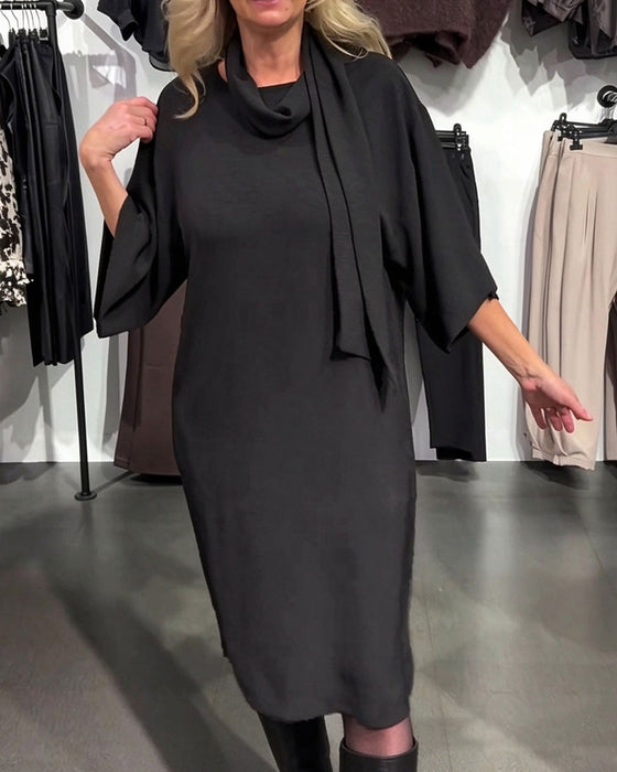Kleid Schalkragen Band Binden Halbarm