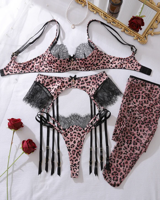 Set Leoparden Patchwork Spitze