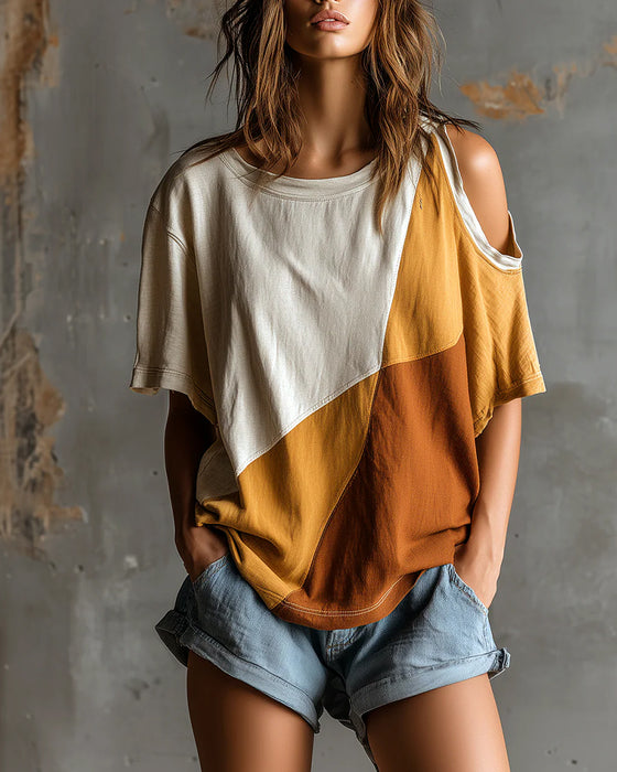 T-Shirt Farbblock Off-Shoulder Locker