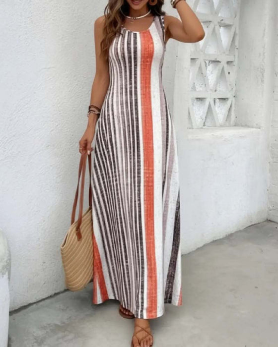Kleid Ärmellos Bunt Streifen