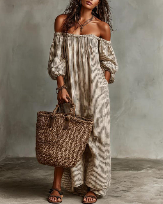 Kleid Locker Off-Shoulder Gestreift