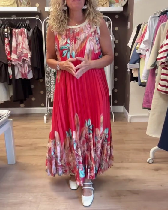 Kleid lässig ärmellos floral plissiert
