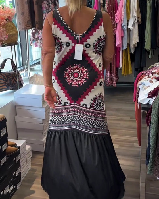 Kleid V-Ausschnitt Ärmellos Weiter Rock